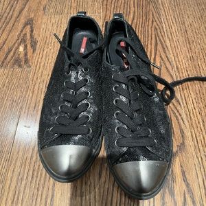 Prada black sequin sneakers. 37.5. Excellent condition